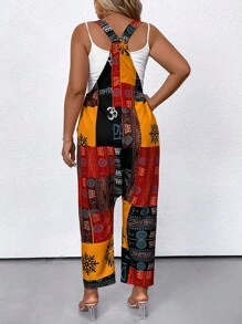 SHEIN LUNE Cộng với kích thước kỳ nghỉ Chắp vá thông thường In Drop Crotch Jumpsuit - Nhiều màu - Xem 2