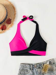 Swim Lushoire ملابس علوية بيكيني عنق على شكل هالتر للنساء بتصميم ملون لصيف الشاطئ - متعدد الألوان - مشاهدة 6