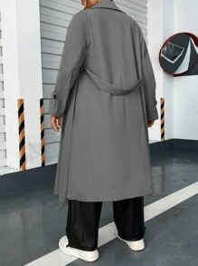 Flirla Casual College American Retro Double Breasted Trench Coat With Suit Collar, Lapel And Side Pocket, Long Style Fall Winter Cloth For Women Autumn - Light Grey - View 2