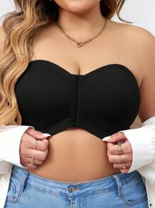 Plus Size Front Closure Wireless Bandeau Bra, 1pc - Black - View 5