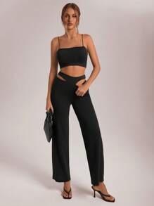 Aloruh Women's Black Sexy 2 In 1 Long Pants - Black - View 6