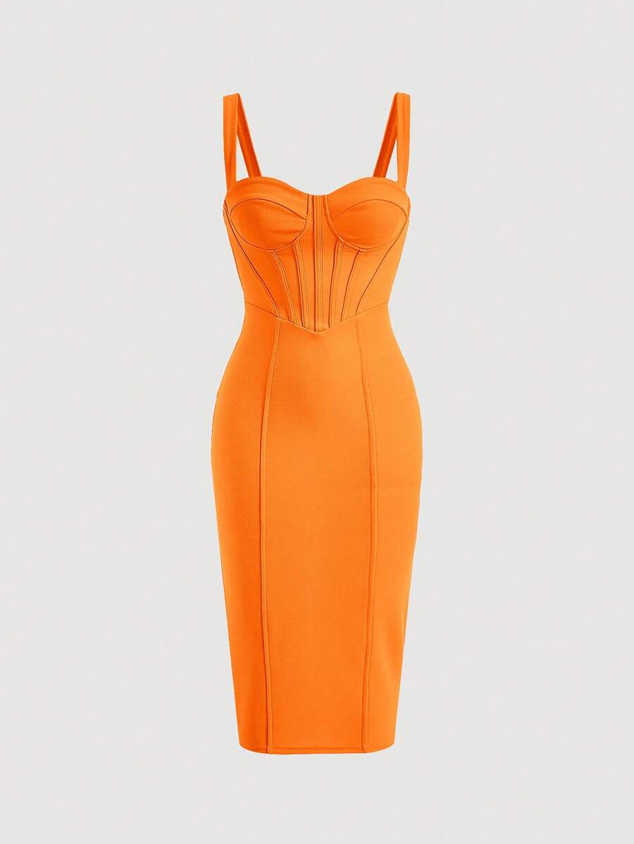 SHEIN Belle Solid Bustier Cami Dress - Burnt Orange - View 1