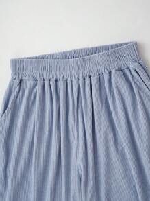SHEIN Pantalon long simple de couleur unie pour femme, parfait pour un usage quotidien - Bleu azur - Voir 4
