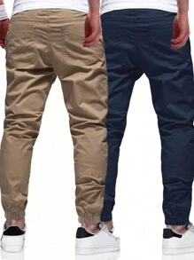 Manfinity Homme Loose Fit Men's 2pcs Slant Pocket Pants, Men Casual Pants Drawstring, Men Fashion Pants - Multicolor - View 2