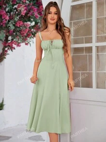 PARTHEA Backless Crisscross Lace Up Ruched Boning Corset Cami Dress