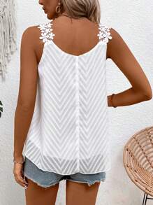 Breezaya Ladies' Summer Spliced Lace & Chiffon Camisole, Floral Pattern - White - View 2