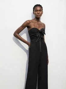 Maija Women's Strapless Jumpsuit With Contrasting Colored Tie-Front Design