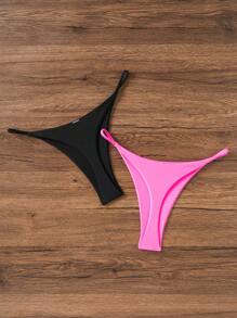 Swim Mod Bottom del bikini de unicolor para playa de verano, traje de baño triangular - Multicolor - Ver 2