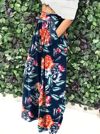 S390504女裝休閒高腰印花寬腿褲