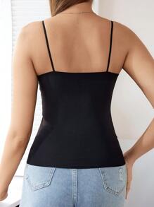 Áo ba lỗ cơ bản ôm sát màu trơn có áo lót bên trong dành cho nữ, phù hợp cho mọi mùa - màu đen - Xem 2