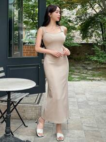 DAZY Vestido de tirantes delgados de unicolor para mujer