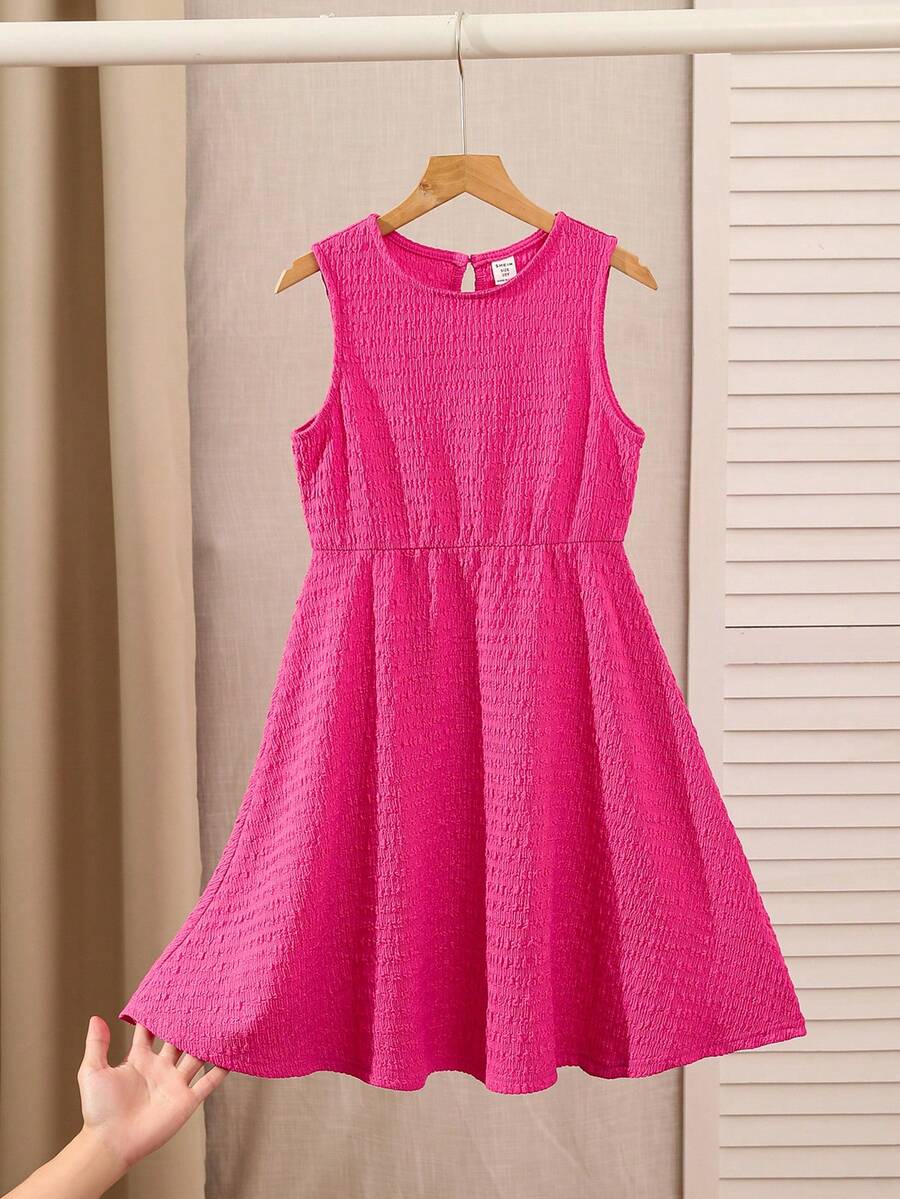 Tween Girl Basic Spring/Summer Knitted Jacquard Sleeveless Dress, Round ...