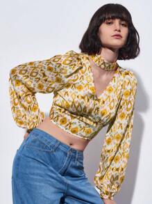 Maija 女士時尚隨機印花長袖襯衫 - 紫色 - 查看 6