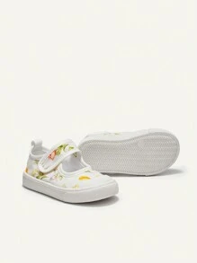 Cozy Pixies 1 Coppia Di Scarpe Casuali Piatte In Tela Con Motivo Floreale E Gancio Per Bambine, Dolci E Carine, Adatte All''uso Quotidiano E Per Viaggiare (Motivo Casuale)