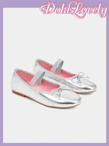 Dola Lovely Women's Lolita Style Cute Butterfly Flats, Pink Inner Lining Ballet Shoes With Silver Soft Comfortable Sole - Silver - View 4