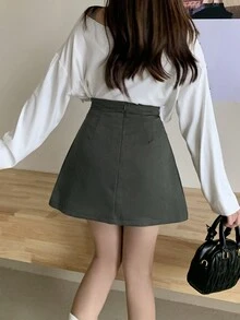 Summer Women's Casual Solid Color Pleated Skirt