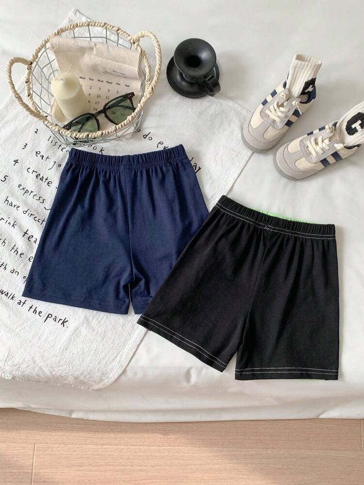 2pcs/Set Baby Boys' Spring/Summer Comfortable Sporty Casual Bottoms, Featuring Fluorescent Green & Navy Blue Patchwork Design