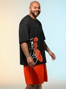 Manfinity VCAY Bộ 3 áo thun tay ngắn dệt kim cỡ lớn cho nam, quần short ống đứng có dây rút cạp giữa và túi đeo chéo, khối màu, đi chơi, họa tiết, gấu - Nhiều màu - Xem 5