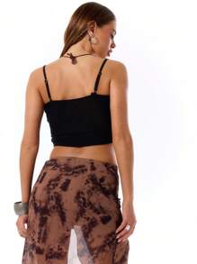MUSERA Summer Fashion Solid Color Slim Fit Cropped Cami Top With Hollow Out Design - Black - View 2