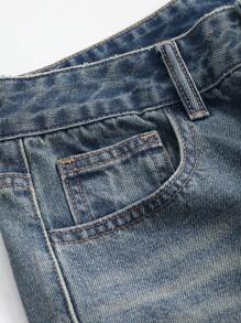 DAZY Quần short Bermuda denim dáng rộng có túi dành cho nữ. - Rửa trung bình - Xem 7