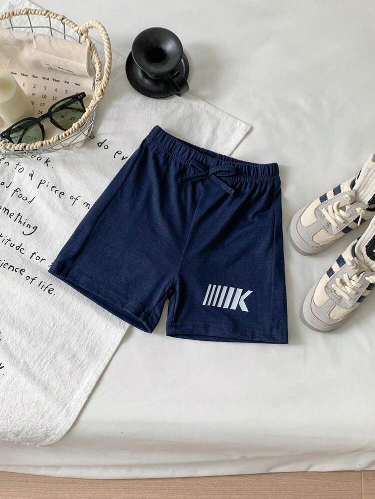 2pcs/Set Baby Boys' Spring/Summer Comfortable Sporty Casual Bottoms, Featuring Fluorescent Green & Navy Blue Patchwork Design