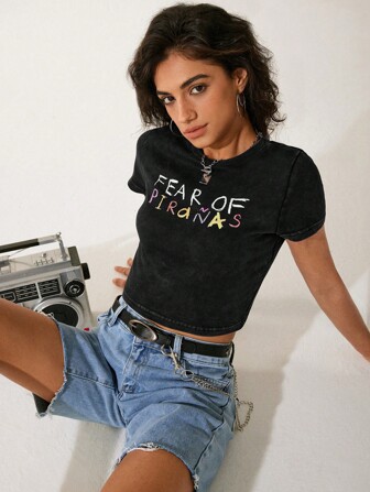 GAWX Künstler Rundhals Slim Fit Damen Crop Top, Grafik T-Shirt für Sommer, Urlaub, Frühling, Festivals, Ibiza-Passform, Western-Bekleidung