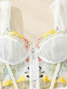 Sujetador De Lencería Transparente Con Bordado Romántico Y Malla En Contraste - Multicolor - Ver 4