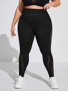 SHEIN Plus Size High Stretch Athletic Compression Leggings - Black - View 7