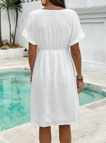 SHEIN Pregnant Women Solid Color Simple Casual Short Sleeve Dress For Maternity