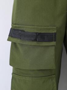 Young Boys' Functional Work Pants With Multiple Pockets And Buckle Woven Belt - Army Green - View 4