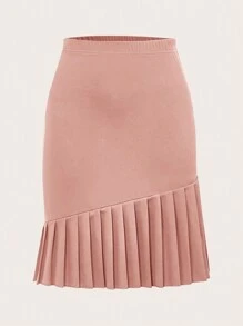 SHEIN Clasi Ladies' Solid Color Simple Everyday Pleated Skirt - Dusty Pink - View 5