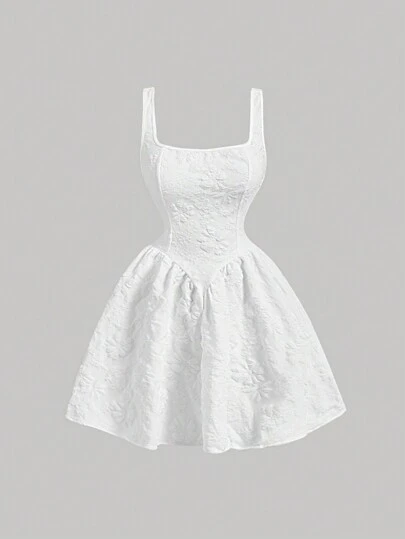 SHEIN MOD White Vintage Palace Style Jacquard Women's Dress Summer Women Dresses Brides Maid Dresses Back To School Clothes Bridal Shower Dress,White Graduation Dress