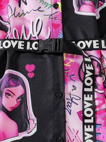 Tween Girl Fashion Printed Patchwork Notched Collar Dress - Multicolor - View 5