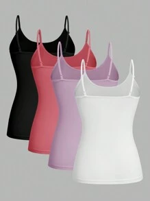 SHEIN EZwear 4pcs Casual & Simple Spaghetti Strap Tight Fit Women Summer Cami Top