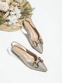 Giày sandal khóa kim loại thời trang cho nữ, giày hở lưng cổ thấp phong cách Hàn Quốc mới cho mùa xuân, mang lại cảm giác cao cấp - Vàng - Xem 2