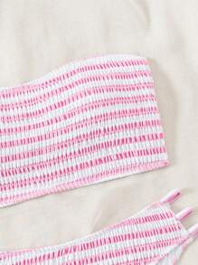 Swim Mod Women's Summer Beach Stripe Strapless Bikini Set With Random Printed Pattern - Pink - View 5