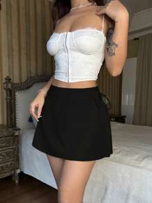 SHEIN Unity Falda-short casula para verano, de nudo a la cintura y unicolor - Negro - Ver 6