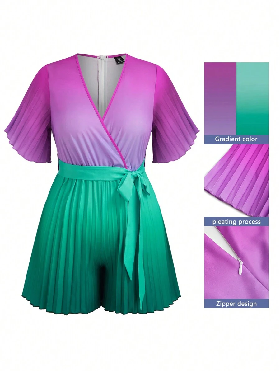 LONESS Plus Size Women's Simple Gradient Color Jumpsuit For Daily Wear - Multicolor - View 1