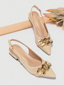 Giày Cao Cấp Đa Năng Thời Trang Nữ, Dép Sandal Sang Trọng Quý Phái Mũi Nhọn Hở Lưng, Giày Cao Gót Chunky Mùa Hè - Màu Khaki - Xem 1