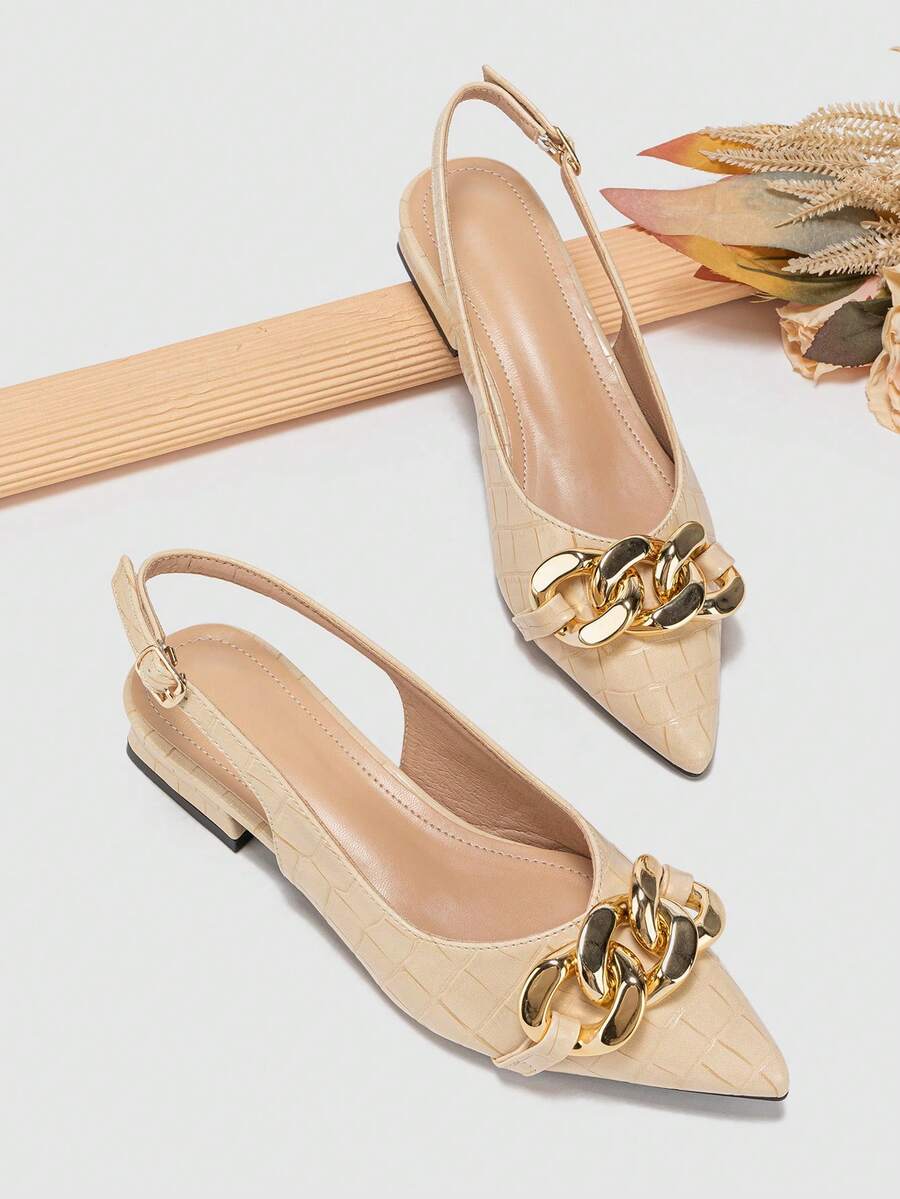 Giày Cao Cấp Đa Năng Thời Trang Nữ, Dép Sandal Sang Trọng Quý Phái Mũi Nhọn Hở Lưng, Giày Cao Gót Chunky Mùa Hè - Màu Khaki - Xem 1