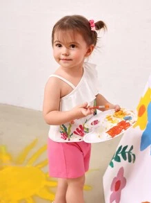 SHEIN Set aus Spaghetti-Träger Top und Shorts für Baby Mädchen im Sommer, tropisches Unterwasserwelt-Muster in Rot, Urlaubskleidung - Verschiedenfarbig - Übersicht 3