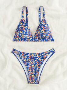 SHEIN Swim 女士夏季沙灘小碎花性感比基尼套裝，隨機印花，2件裝 - 彩色 - 查看 7