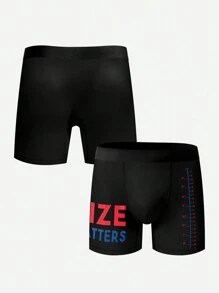 Men's Simple Printed Boxer Briefs For Daily Wear - Black - View 3