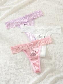 SHEIN ملابس داخلية نسائية مثيرة بتصميم دب ظريف مع دانتيل متضارب - متعدد الألوان - مشاهدة 4