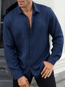 Manfinity Homme Camisa de manga larga a rayas de unicolor para hombres, estilo Old Money