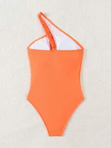 Swim SXY Women's Solid Color Asymmetrical Neckline Hollow Out Sexy One-Piece Swimsuit Bathing Suit For Summer Beach