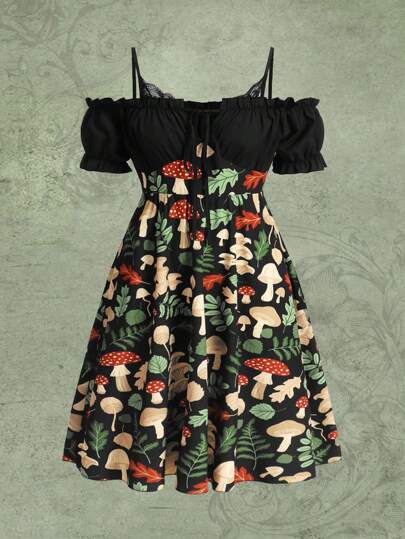 Inna Moreva Vestido De Talla Grande Estampado De Plantas Con Hombros Descubiertos Para Mujer