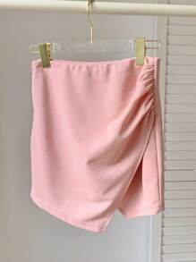 SHEIN EZwear Summer Casual Skirt For Women With Pleats And Wrapped Side Hem