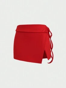 SHEIN Unity Falda de uso diario simple de unicolor para damas - Rojo - Ver 1