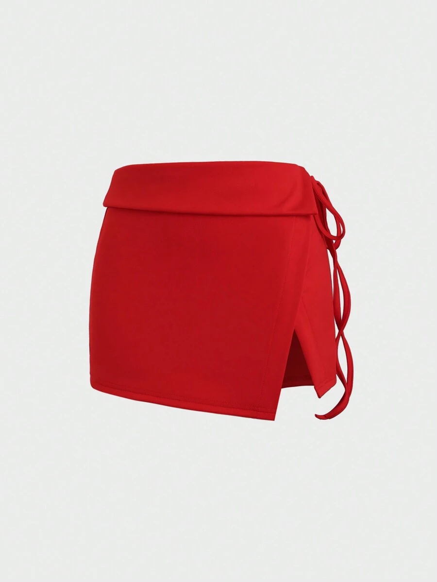 SHEIN Unity Falda de uso diario simple de unicolor para damas - Rojo - Ver 1